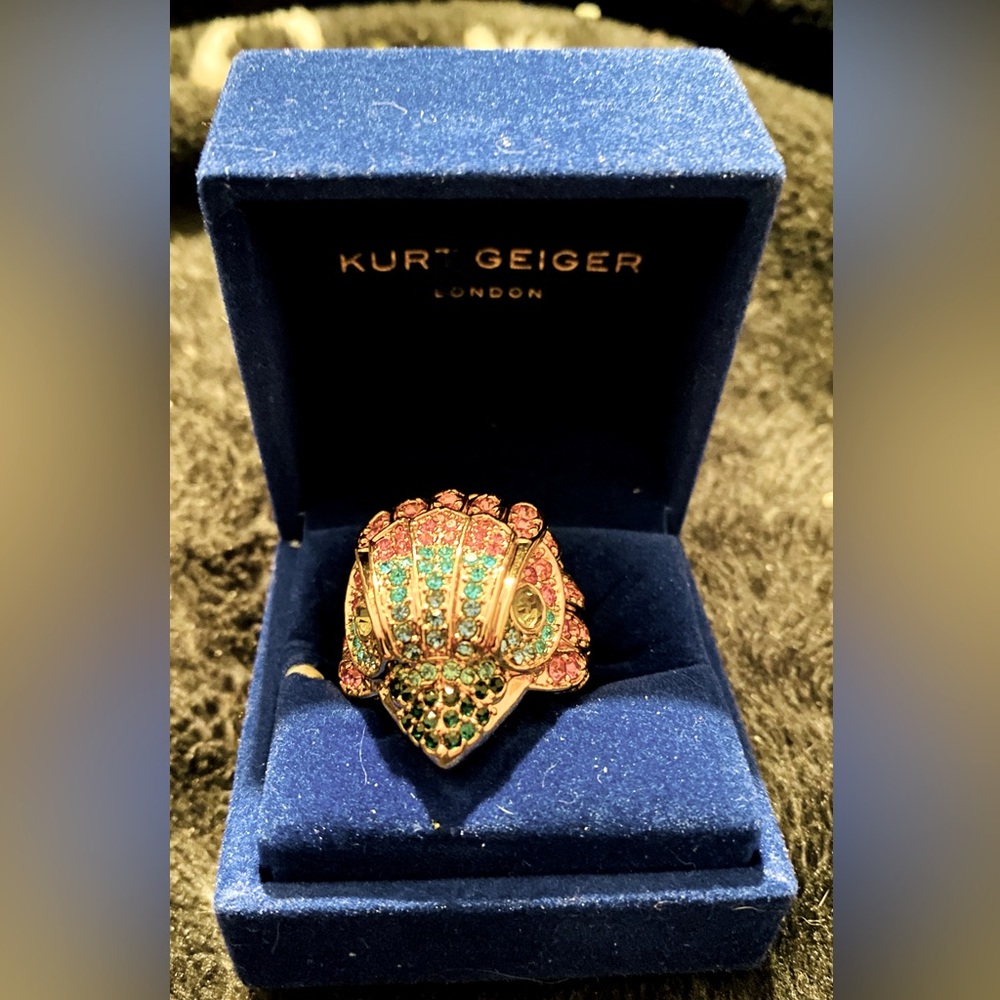 Kurt Geiger London Crystal Gold Eagle Ring Size 8 Multi Colored stones